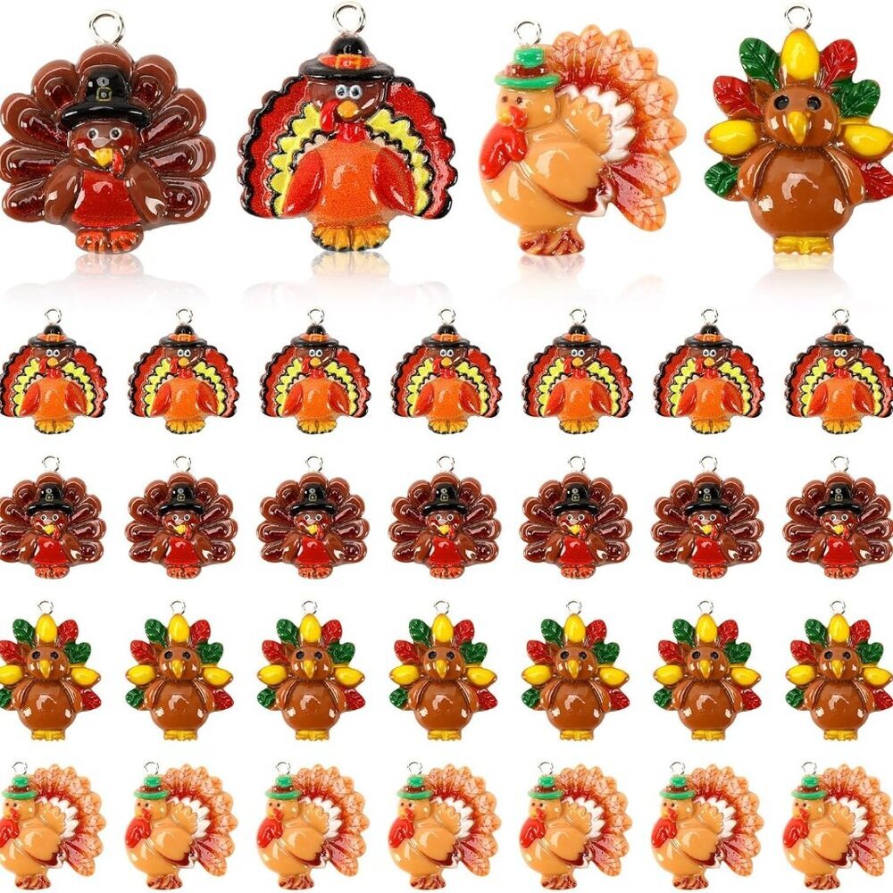64 Pcs Fall Thanksgiving Turkey Charms Mini Resin Turkey Charm Beads Turkey Pend